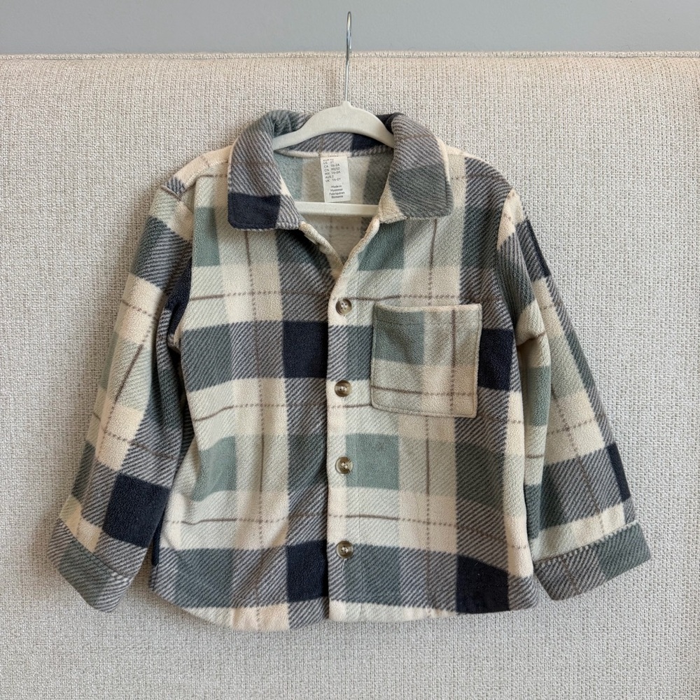 SOFT Plaid Kids Shirt OR Shacket- Blue and Cream